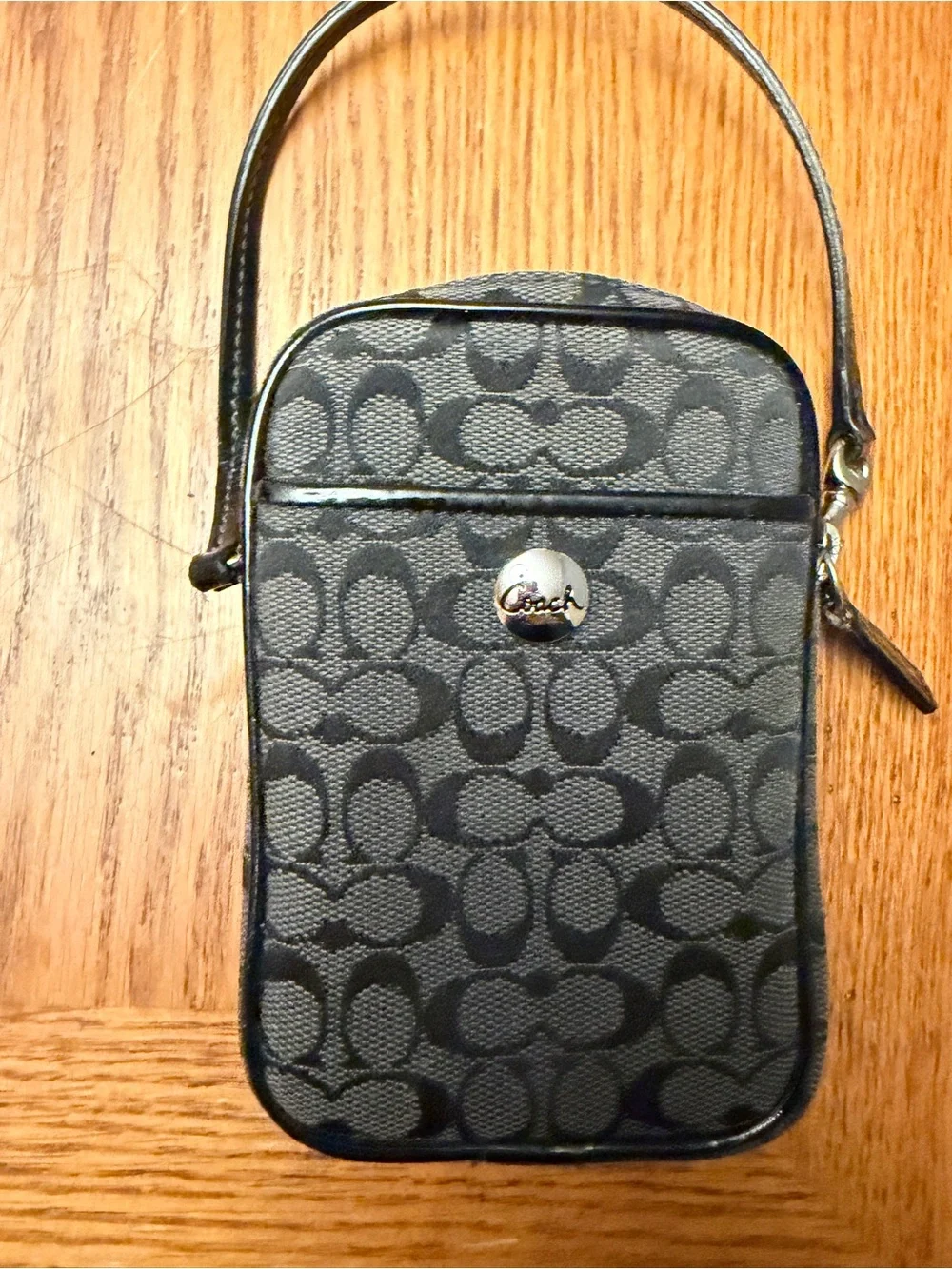 Y2K Coach Black Signature Logo Camera Pouch with Silver Logo
